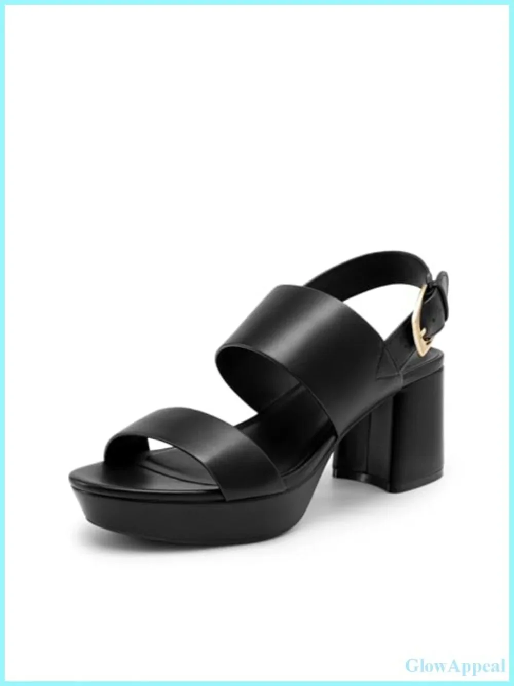 Faux Leather Chunky Wedge Heel Platform Sandals with Buckle Ankle Strap and